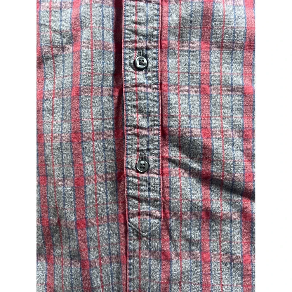 J. Crew Mens L Long Sleeve‎ Button Down Shirt Plaid Casual Gray Red Cotton Fall